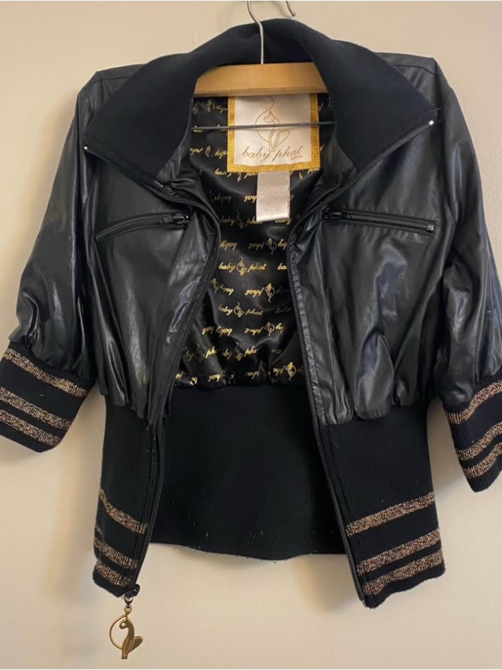 Baby Phat Black Cropped Bomber Jacket